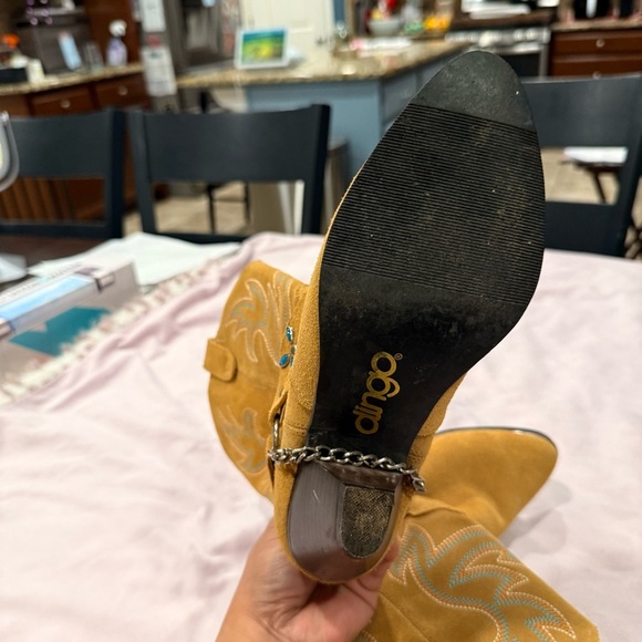 Dingo Tan Suede Heeled Boots with Blue Accents - Picture 10 of 11